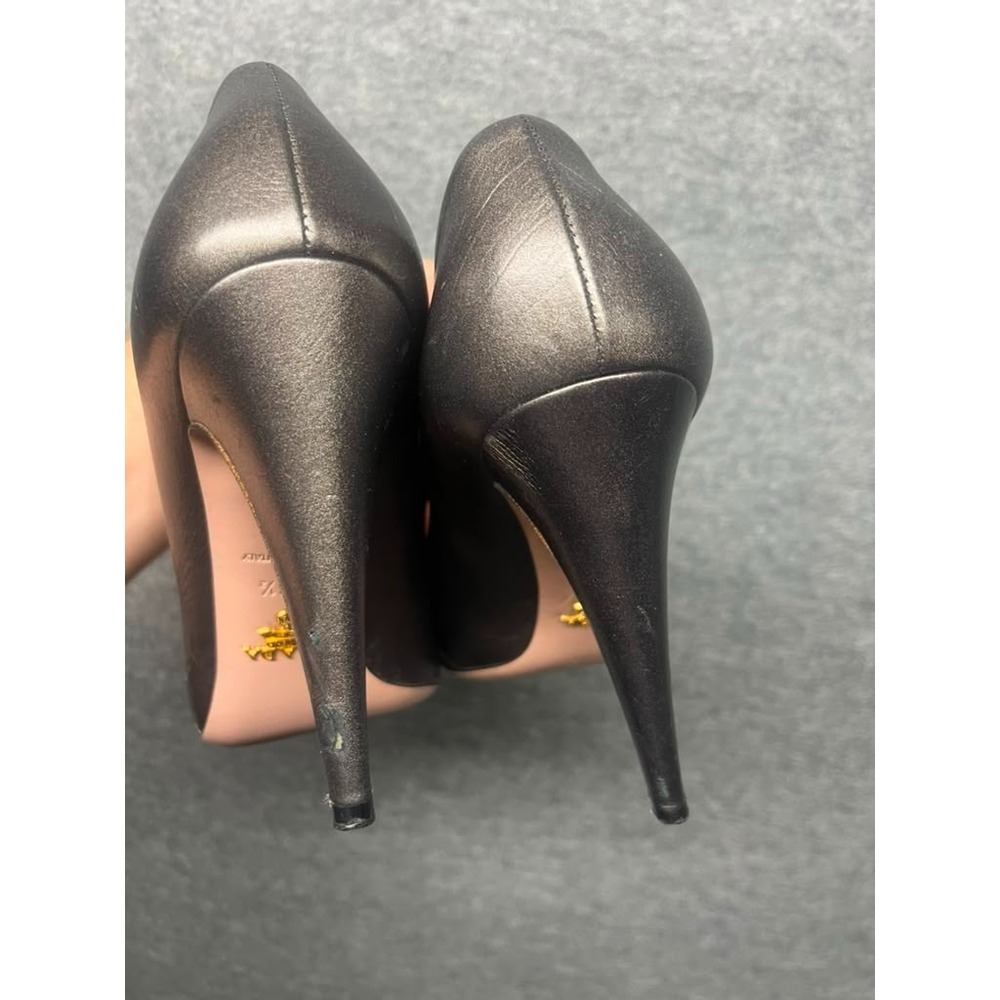 PRADA Women's Black Leather Ruched Flower Toe Stiletto Pumps Heels EU 36.5 - Picture 6 of 9